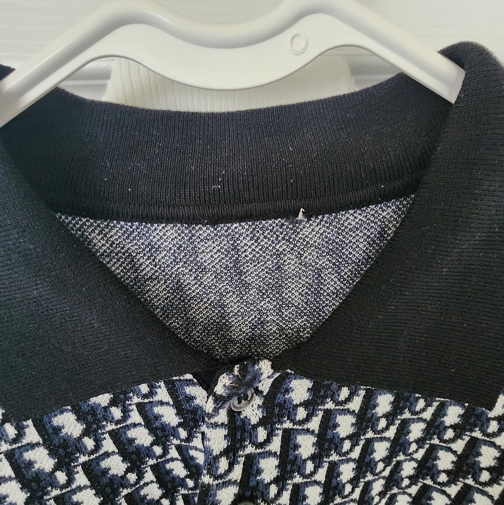 Dior Monogram Knit Navy Polo Shirt - Picture 8 of 9